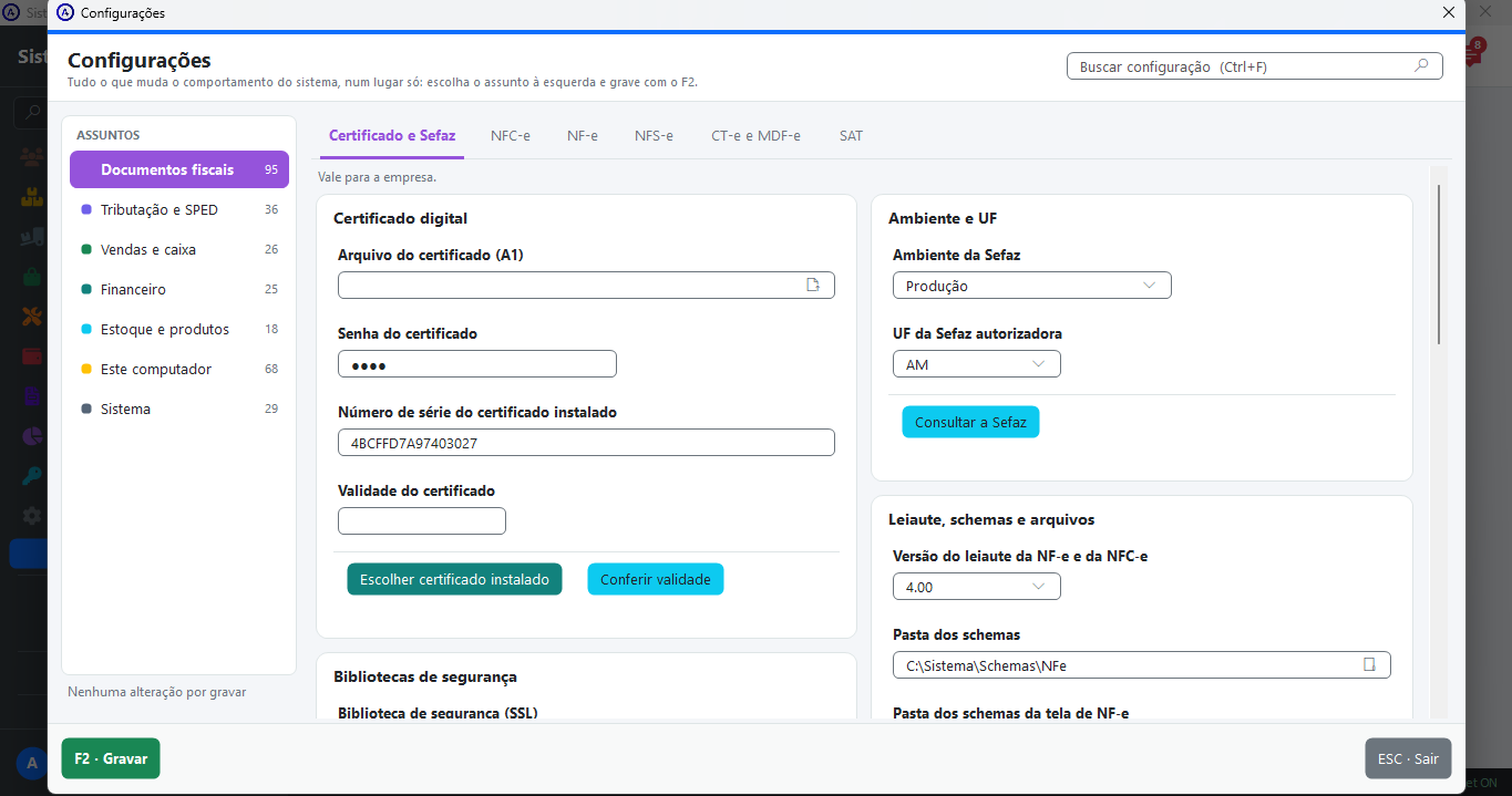 Configurações Fiscais